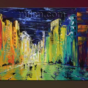 Sunny City Night impressionist abstract painting