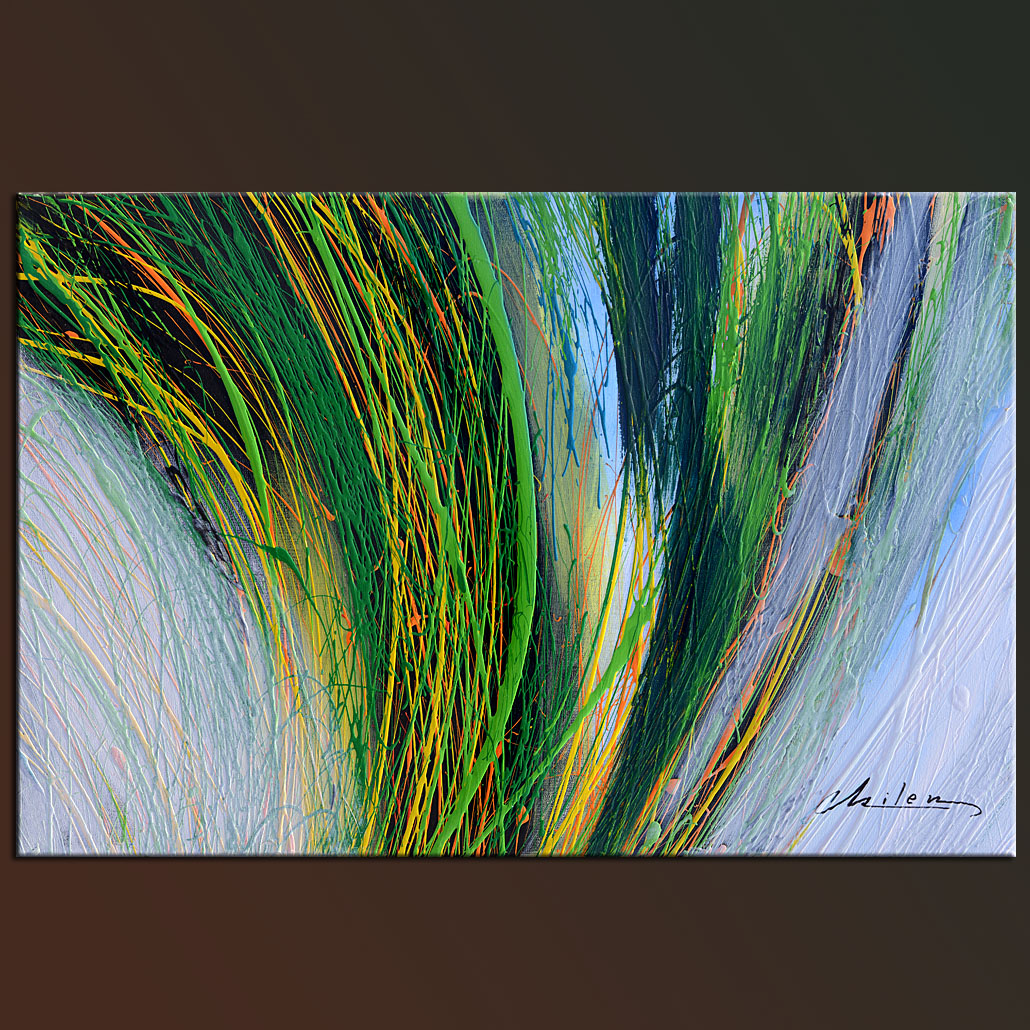 Green Wind modern abstract contemporary green blue yellow colors.