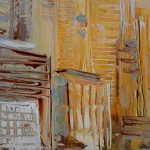 soft afternoon-beige-painting-modern beige brown cityscape original abstract painting oil on canvas