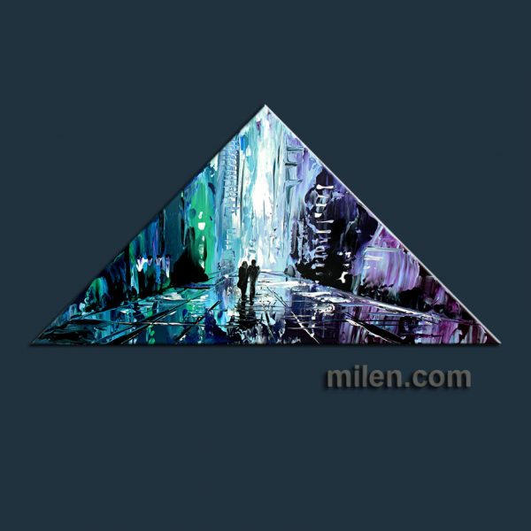 triangle blue cityscape painting